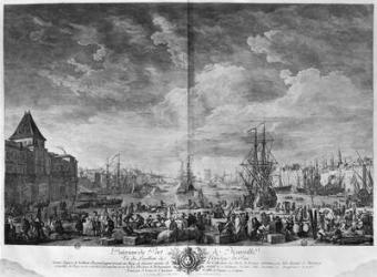 Inner Port of Marseille, seen from the Pavilion of the Horloge du Parc, series of 'Les Ports de France', engraved by Charles Nicolas Cochin the Younger (1715-90) and Jacques Philippe Le Bas (1707-83) 1762 (etching & burin) | Obraz na stenu