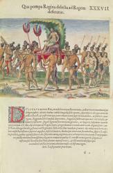 A Bride is Carried to the Chief, from 'Brevis Narratio..', engraved by Theodore de Bry (1528-98) published in Frankfurt, 1591 (coloured engraving) | Obraz na stenu