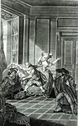 Scene from Act I of 'The Marriage of Figaro' by Pierre-Augustin Caron de Beaumarchais (1732-99) engraved by Claude Nicolas Malapeau (1755-1803) 1785 (engraving) (b/w photo) | Obraz na stenu