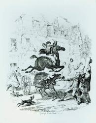 Turpin's (1705-39) Flight Through Edmonton (engraving) (b/w photo) | Obraz na stenu
