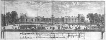 View of the Palais des Tuileries from the gardens (engraving) (b/w photo) | Obraz na stenu