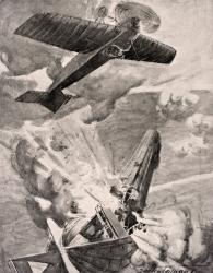 Flight Sub-Lieutenant Warneford VC bombs and destroys Zeppelin airship 1915, from 'The War Illustrated Album deLuxe', published in London, 1916 (litho) | Obraz na stenu