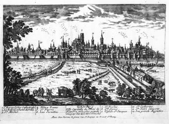 View of Ghent (engraving) (b/w photo) | Obraz na stenu