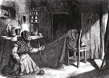 Sketches from Ireland : Woman making nets in the Claddagh, Galway, illustration from 'The Illustrated London News', 1870 (engraving) | Obraz na stenu
