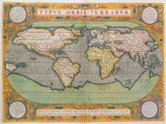 Typus Orbis Terrarum, map of the world, from Ortelius's 'Theatrum Orbis Terrarum', Antwerp, 1570 (hand-coloured engraving) | Obraz na stenu
