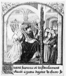 Boethius (480-524) takes counsel of Dame Philosophy, miniature from 'De Consolatione da Philosophiae', translated by Jean de Meung, illustration from 'Science and Literature of the Middle Ages and the Renaissance', written and engraved by Paul Lacroix, 18 | Obraz na stenu