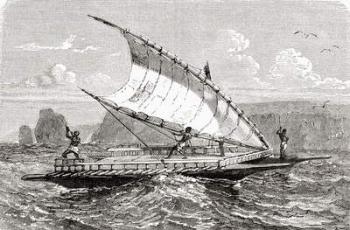 New Caledonian double canoe, from 'El Mundo en la Mano', published 1878 (litho) | Obraz na stenu