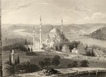 Mosque and Tomb of Sulieman, from the Seraskier's Tower, Istanbul, Turkey, engraved by H. Adlard (engraving) | Obraz na stenu