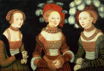 Three princesses of Saxony, Sibylla (1515-92), Emilia (1516-91) and Sidonia (1518-75), daughters of Duke Heinrich of Frommen, c.1535 (panel) | Obraz na stenu