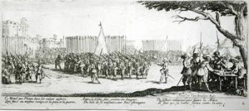 The Raising of an Army, plate 2 from 'The Miseries and Misfortunes of War', engraved by Israel Henriet (c.1590-1661) 1633 (engraving) (b/w photo) | Obraz na stenu