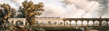 London to Greenwich Railroad showing the viaduct, engineered by George Landman (colour litho) | Obraz na stenu