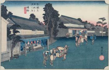 Narumi: the local fabric Arimatsu Shibori shop, from the series 'Fifty-three Stations on the Tokaido', c.1834-35 (colour woodblock print) | Obraz na stenu