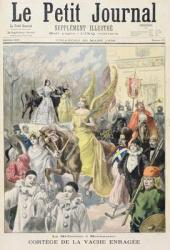 Title page depicting the procession of the mad cow, mid-Lent in Montmartre, illustration from the illustrated supplement of Le Petit Journal, 22nd March, 1896 (colour litho) | Obraz na stenu