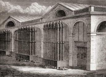 The coal gas condenser plant at La Villette, Paris, France in the 19th century, from 'Les Merveilles de la Science', published c.1870 (engraving) | Obraz na stenu