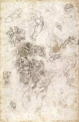 Study of figures for 'The Last Judgement' with artist's signature, 1536-41 (charcoal on paper) (recto) | Obraz na stenu