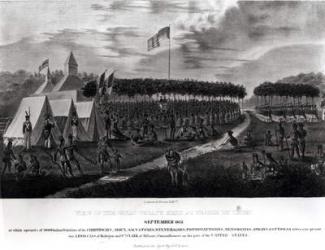 View of the Great Treaty Held at Prairie du Chien, Wisconsin, September 1825, from 'The Aboriginal Portfolio', 1825 (engraving) (b&w photo) | Obraz na stenu