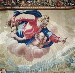 Tapestry depicting the Acts of the Apostles, the Conversion Saint Paul (detail of the apparition of Christ on a cloud surrounded by angels), woven at the Beauvais Workshop under the direction of Philippe Behagle (1641-1705), 1695-98 (wool tapestry) | Obraz na stenu
