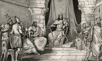 King Charibert (521-67) in Council with Magistrates, from 'Histoire de France' by Colart, published c. 1840 (engraving) | Obraz na stenu