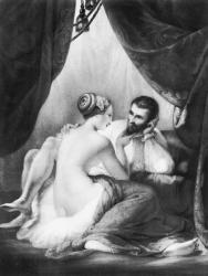 Henri IV (1553-1610), King of France and his Mistress Gabrielle d'Estrees (litho) (b/w photo) | Obraz na stenu