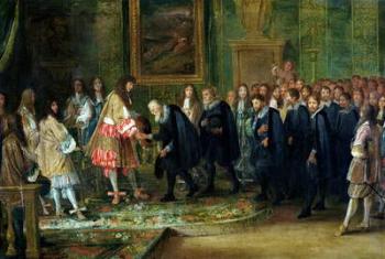 The Reception of the Ambassadors of the Thirteen Swiss Cantons by Louis XIV (1638-1715) at the Louvre, 11th November 1663, 1664 (oil on canvas) | Obraz na stenu