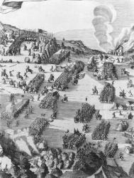 General view of the battle of Muhlberg, detail, 24th April 1547 (engraving) (b/w photo) (see also 217805) | Obraz na stenu