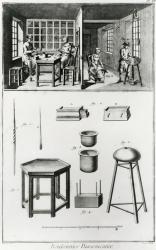 Buttons maker & lace maker, illustration from the 'Encyclopedia' by Denis Diderot (1713-84) 1751-72 (engraving) (b/w photo) | Obraz na stenu