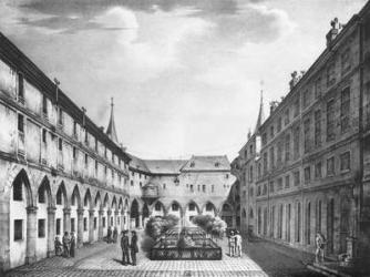 View of the Men's Yard at the Conciergerie Prison, engraved by Alphonse Urruty (1800-70) c.1831 (litho) (b/w photo) | Obraz na stenu