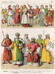 Spanish and Moorish Dress, c.1300, from 'Trachten der Voelker', 1864 (coloured lithograph) | Obraz na stenu