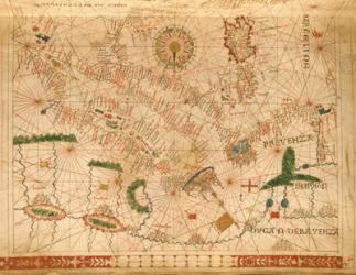 Provence and Italy, from a nautical atlas, 1520 (ink on vellum) (detail from 330915) | Obraz na stenu