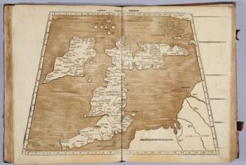 Tabula Prima Europa, from 'Geographie opus novissima traductione e Grecorum archetypis castigatissime pressum', printed by Johann Scott in 1513 (colour litho) | Obraz na stenu