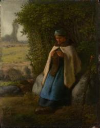 Shepherdess Seated on a Rock, 1856 (oil on wood) | Obraz na stenu