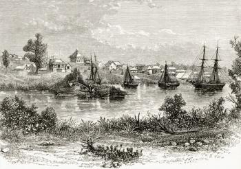 Melbourne, 1840, from 'Australian Pictures' by Howard Willoughby, published by the Religious Tract Society, London, 1886 (litho) | Obraz na stenu