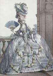Woman wearing a stylish dress with her hair 'A la Victoire', engraved by Voysand, 1778 (coloured engraving) | Obraz na stenu
