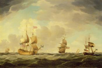 An English Flagship Under Easy Sail in a Moderate Breeze, c.1750 (oil on canvas) | Obraz na stenu