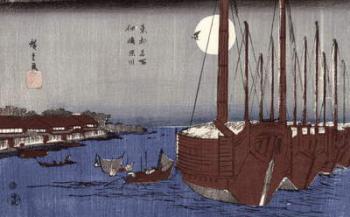 Tsukudajima island and the Fukagawa district under the full moon, from the series 'Toto Meisho' (Famous places of Edo) (colour woodblock print) | Obraz na stenu