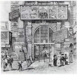 Exeter Change showing the entrance to Edward Cross's Royal Grand National Menagerie, c.1829 (engraving) | Obraz na stenu