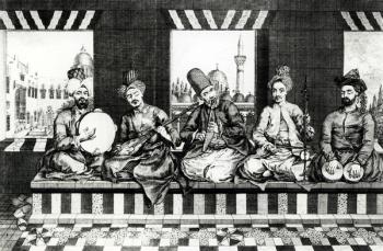 A Group of Oriental Musicians (engraving) (b/w photo) | Obraz na stenu