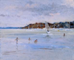 Windsurfer and Bathers (oil on panel) | Obraz na stenu