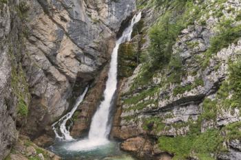 Savica waterfalls which feed into Lake Bohinj, Triglav National Park, Slovenia (photo) | Obraz na stenu
