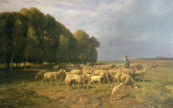 Flock of Sheep in a Landscape (oil on canvas) | Obraz na stenu