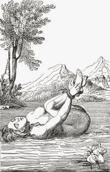 The witchtrial, from a 16th century woodcut. Witches were tried by throwing them bound hand and foot into a river. If they were able to float, they were being helped by Satan and were guilty of witchcraft. If they sank to the bottom of the river, they wer | Obraz na stenu