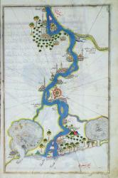 MS W.658 fol.304v Map of the Nile from the Kitab-I Bahriye (tempera, gold and ink on paper) | Obraz na stenu