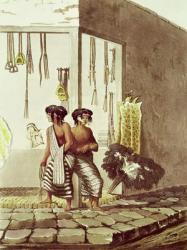 Pampa Indians at a Store in the Indian Market of Buenos Aires, from 'Picturesque Illustrations of Buenos Aires and Montevideo', engraved by J. Bluck (fl.1791-1819) 1820 (coloured engraving) | Obraz na stenu