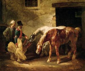 Two Post Horses at the Door of a Stable (oil on canvas) | Obraz na stenu