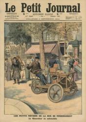 Modernisation of the street jobs, the knife grinder in his car, illustration from 'Le Petit Journal', supplement illustre, 3rd September 1911 (colour litho) | Obraz na stenu