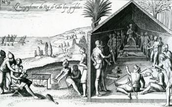 The king receiving European visitors, Cape Lopez, Gabon, Africa, 16th century (engraving) | Obraz na stenu