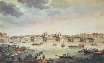 View of the Bridge over the Thames at Hampton Court, engraved by John Bowles (fl. 1724-56) (engraving) | Obraz na stenu