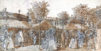 The Palais Royal Garden Walk in 1787 (pen & brown ink on paper) | Obraz na stenu