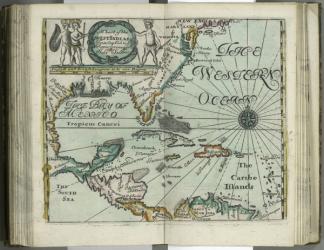 A chart of the West Indies from Cape Cod to River Oronoque from Atlas maritimus by John Seller, 1682 (hand coloured engraving) | Obraz na stenu