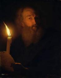 Man with a Candle (Artificial Light Effect) (oil on canvas) | Obraz na stenu